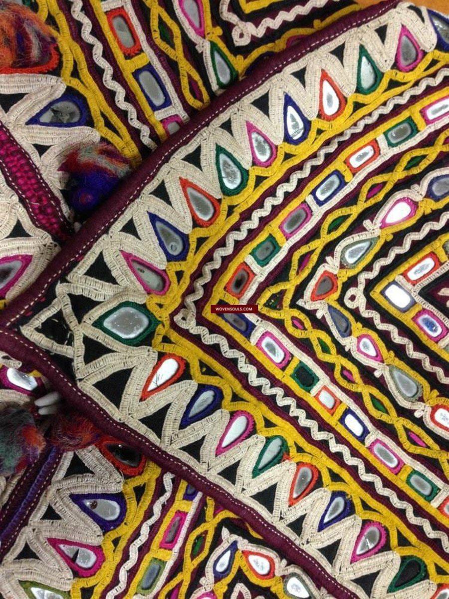 703 Vintage Trousseau or Dowry Bag with Embroidery & Mirror Work-WOVENSOULS-Antique-Vintage-Textiles-Art-Decor