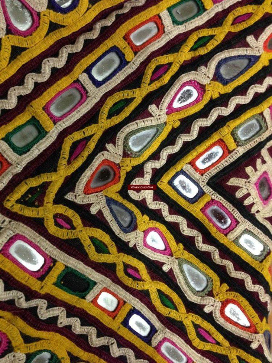 703 Vintage Trousseau or Dowry Bag with Embroidery & Mirror Work-WOVENSOULS-Antique-Vintage-Textiles-Art-Decor