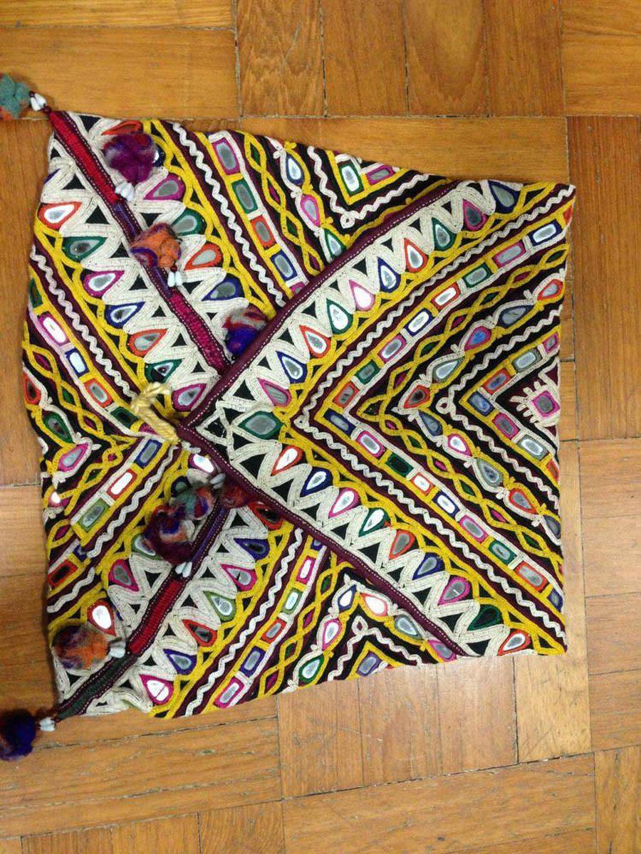 703 Vintage Trousseau or Dowry Bag with Embroidery & Mirror Work-WOVENSOULS-Antique-Vintage-Textiles-Art-Decor