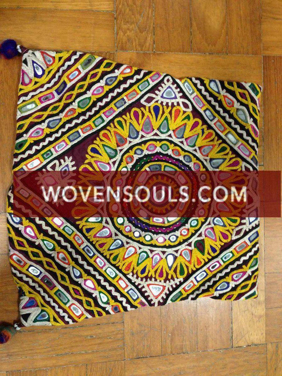 703 Vintage Trousseau or Dowry Bag with Embroidery & Mirror Work-WOVENSOULS-Antique-Vintage-Textiles-Art-Decor