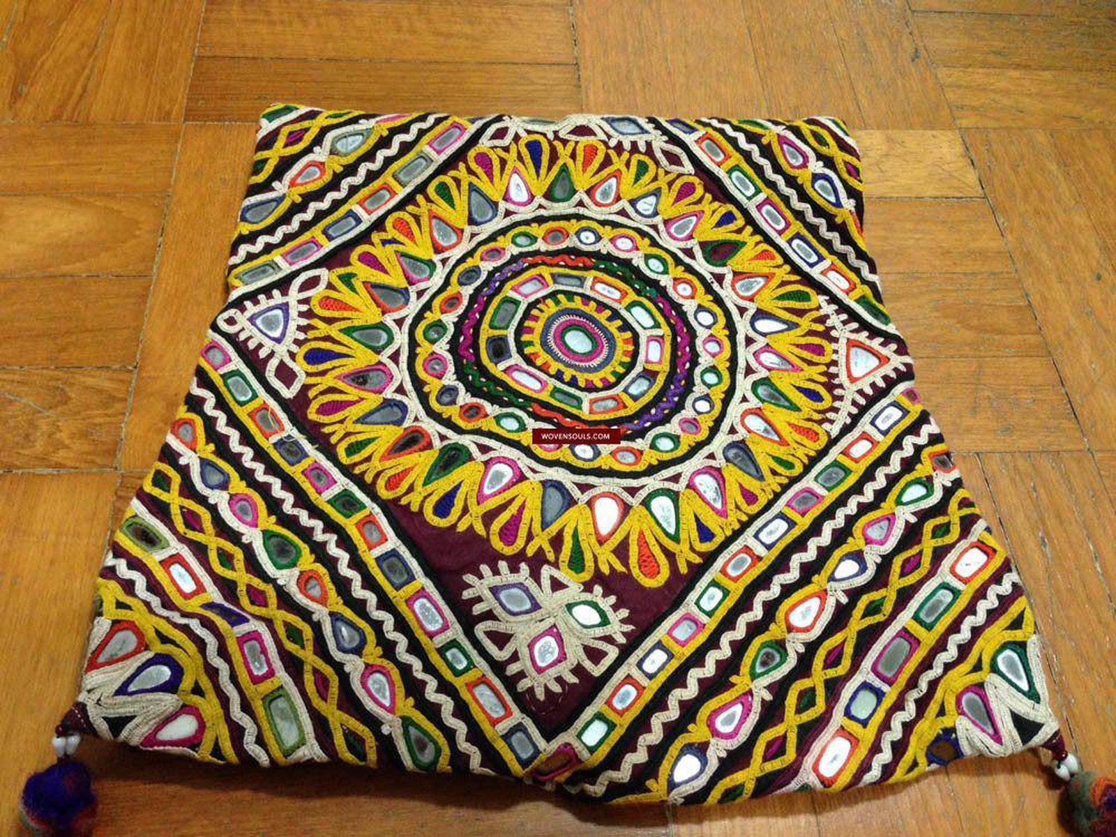 703 Vintage Trousseau or Dowry Bag with Embroidery & Mirror Work-WOVENSOULS-Antique-Vintage-Textiles-Art-Decor