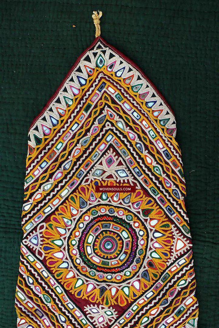 703 Vintage Trousseau or Dowry Bag with Embroidery & Mirror Work-WOVENSOULS-Antique-Vintage-Textiles-Art-Decor