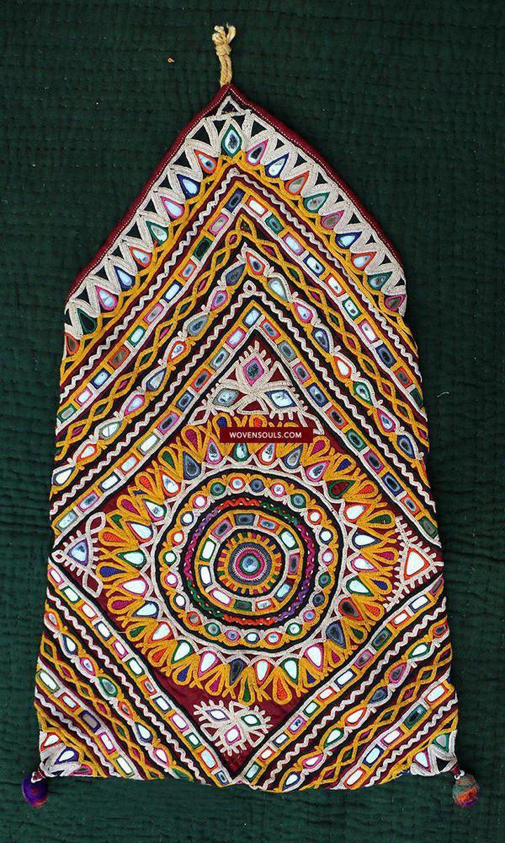 703 Vintage Trousseau or Dowry Bag with Embroidery & Mirror Work-WOVENSOULS-Antique-Vintage-Textiles-Art-Decor