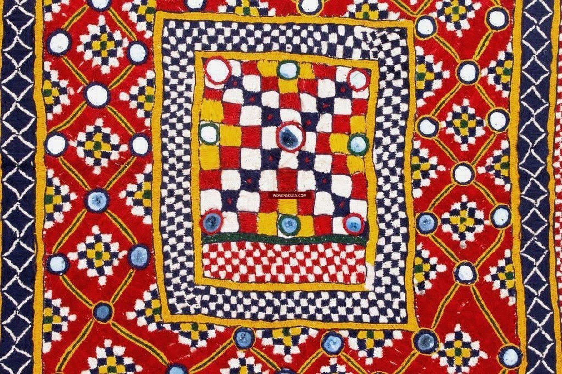 719 SOLD Vintage Red Chakda Home Decor Embroidered Panel from Gujarat-WOVENSOULS-Antique-Vintage-Textiles-Art-Decor