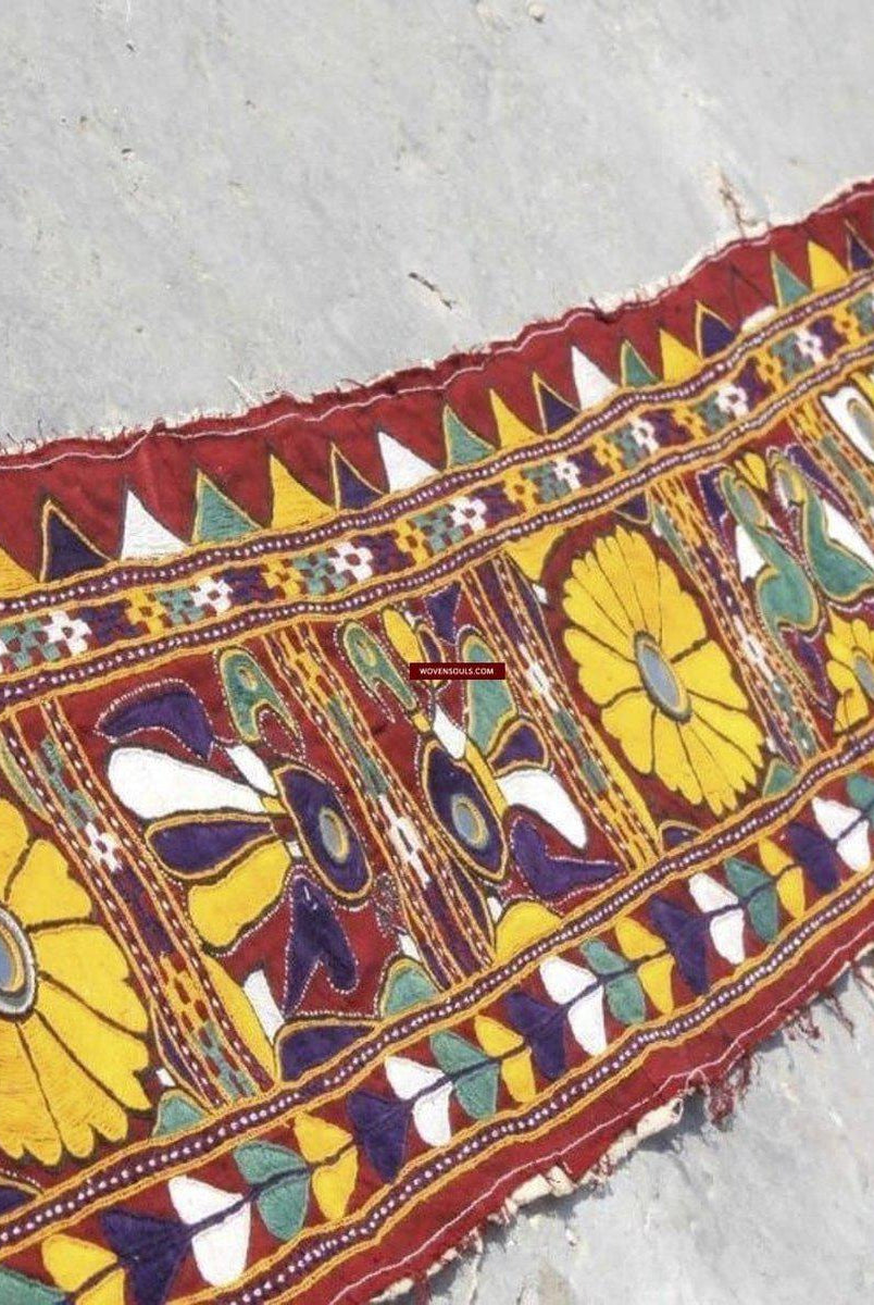 725 SOLD Long Vintage Embroidery Panel from Gujarat-WOVENSOULS-Antique-Vintage-Textiles-Art-Decor
