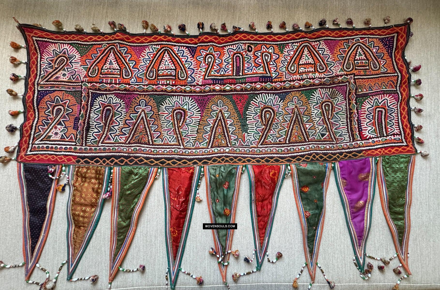 763 Toran for Door - Vintage Rabari Embroidery Wall Decor Textile Art from Gujarat-Museum-quality Decor and Ethnographic Art Gallery