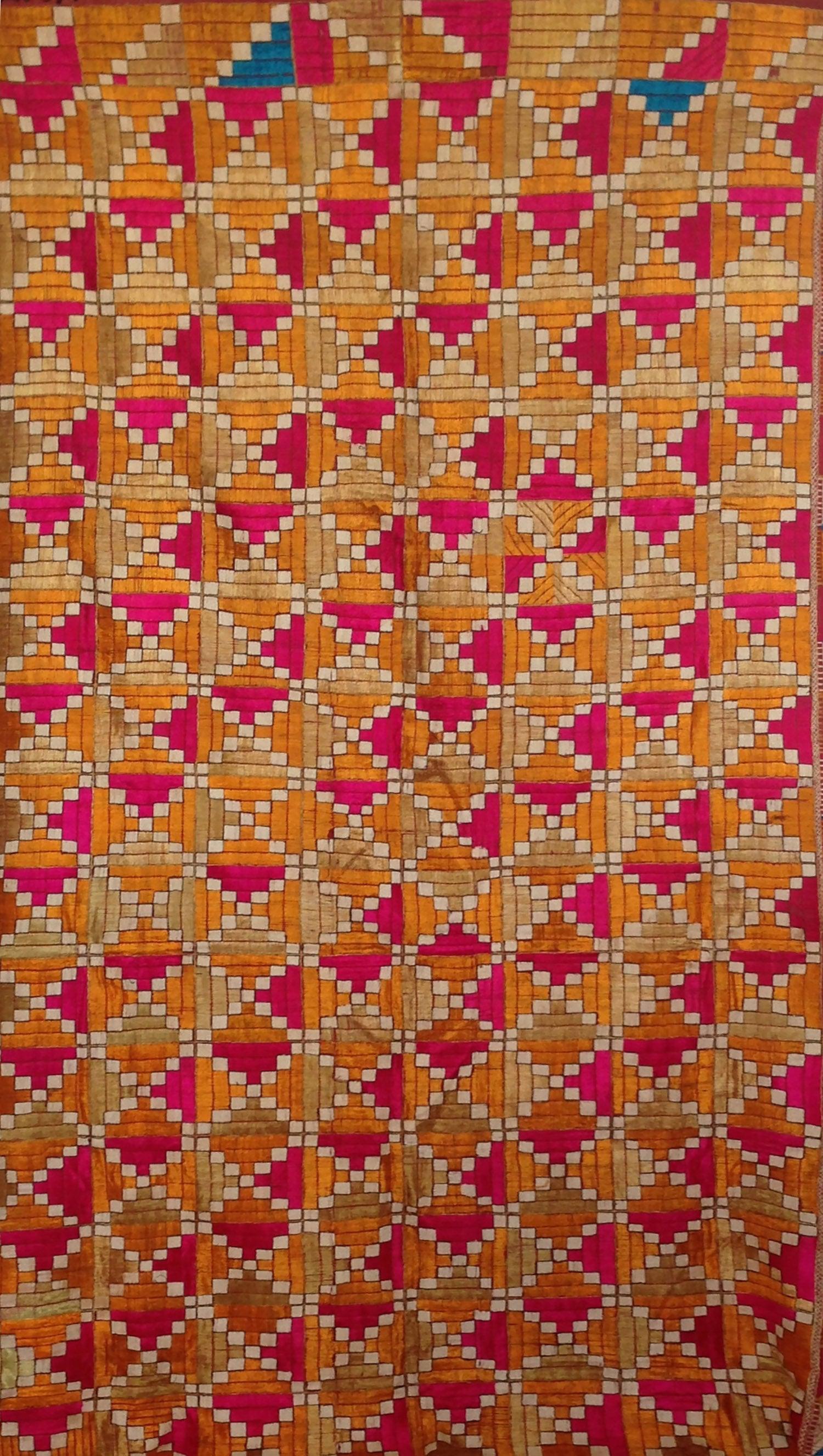 788 Rare Old Cowrie Shell Phulkari Bagh Textile with Blue-WOVENSOULS Antique Textiles & Art Gallery