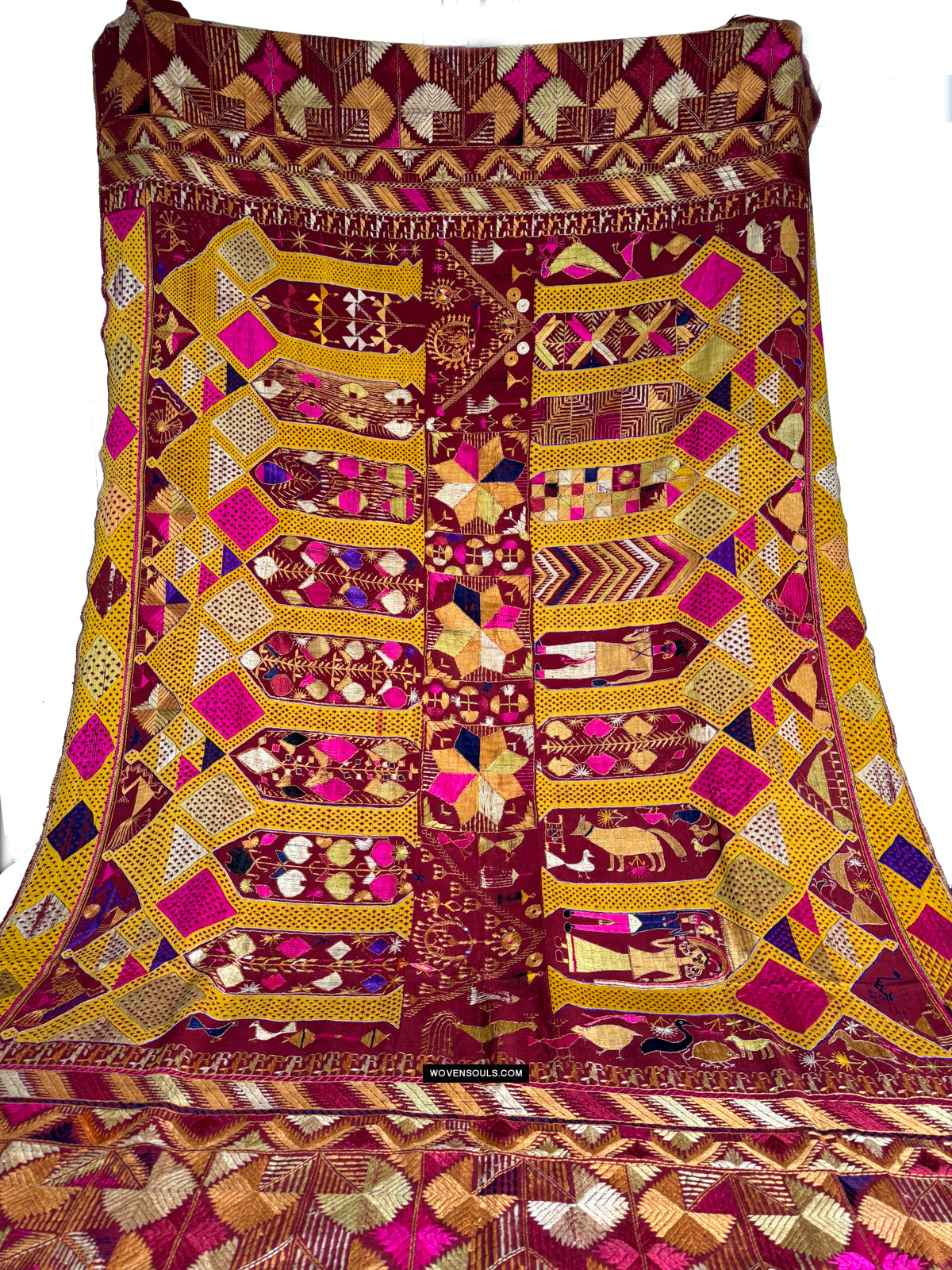 808 SOLD Antique Darshan Dwar Phulkari Bagh Textile - Wedding Scene