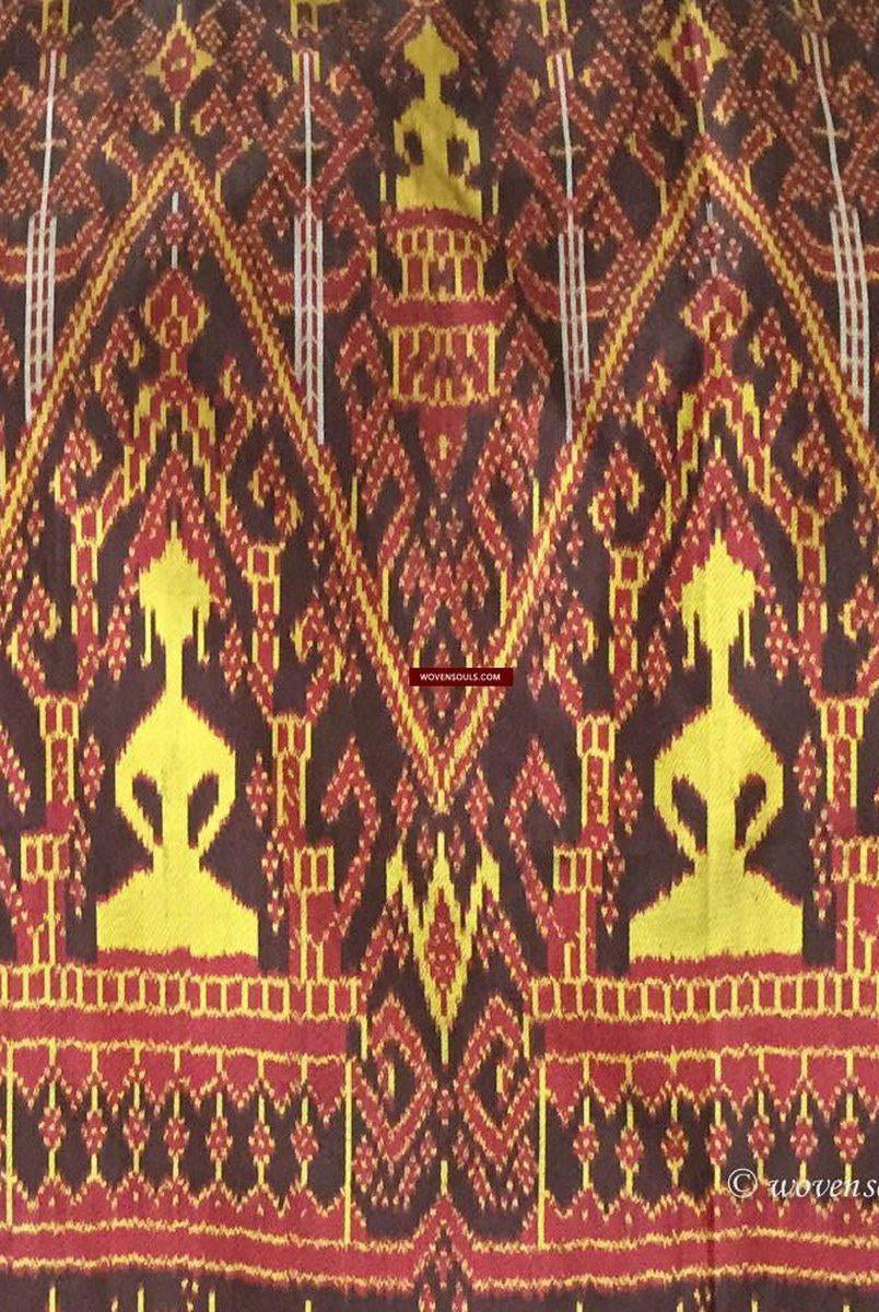 841 B – Feine Pedan Pidan Tie Dye Seiden-Ikat-Tempelbanner-Wandkunst aus Kambodscha-WOVENSOULS-Antike-Vintage-Textilien-Kunst-Dekor