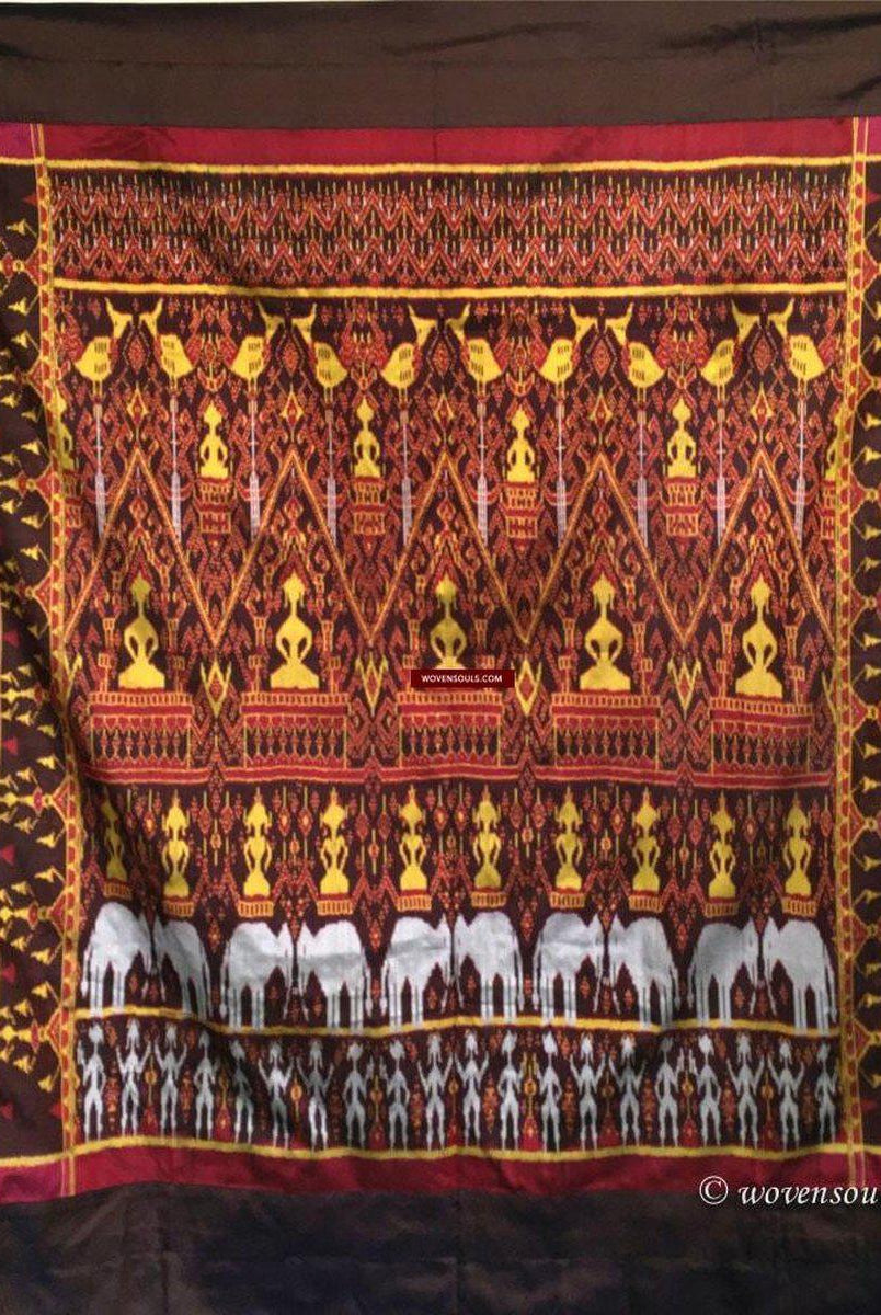 841 B – Feine Pedan Pidan Tie Dye Seiden-Ikat-Tempelbanner-Wandkunst aus Kambodscha-WOVENSOULS-Antike-Vintage-Textilien-Kunst-Dekor