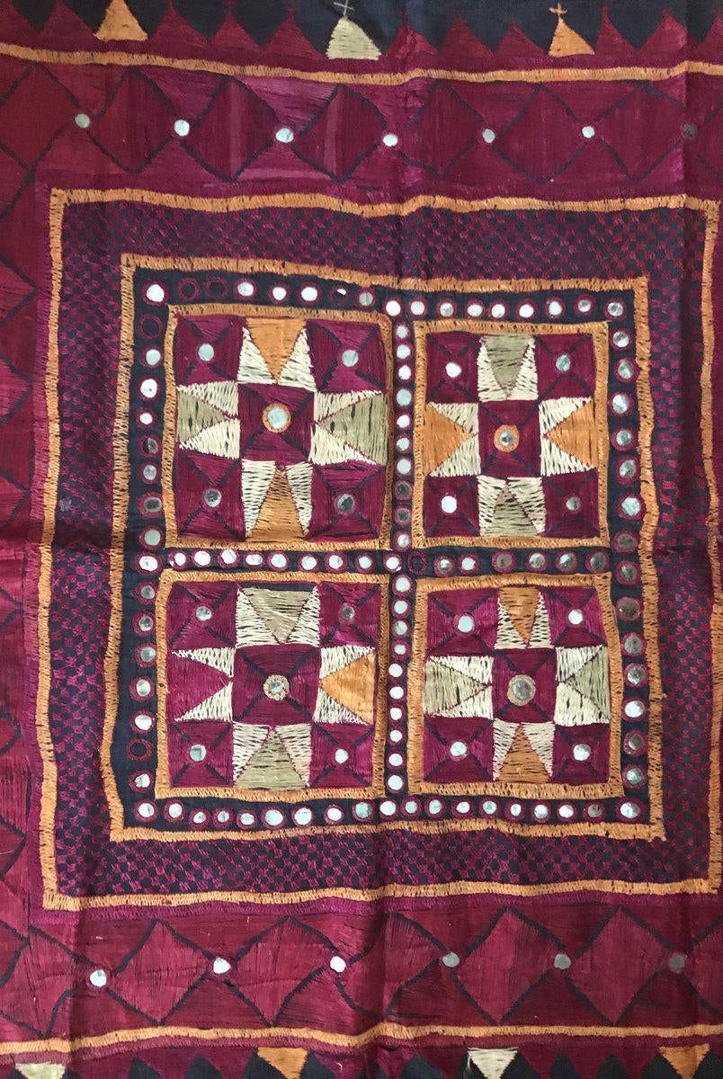 857 Vintage Silk Embroidery Chakla or Wall Decor from Kathiawar Gujarat-WOVENSOULS-Antique-Vintage-Textiles-Art-Decor