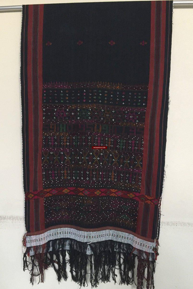 881 SOLD Vintage Batak Ulos - Beaded Shoulder Cloth of the Batak People-WOVENSOULS-Antique-Vintage-Textiles-Art-Decor