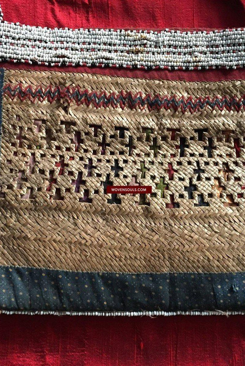 892 Antique Beaded Batak Woven Rattan Matted Bag-WOVENSOULS-Antique-Vintage-Textiles-Art-Decor