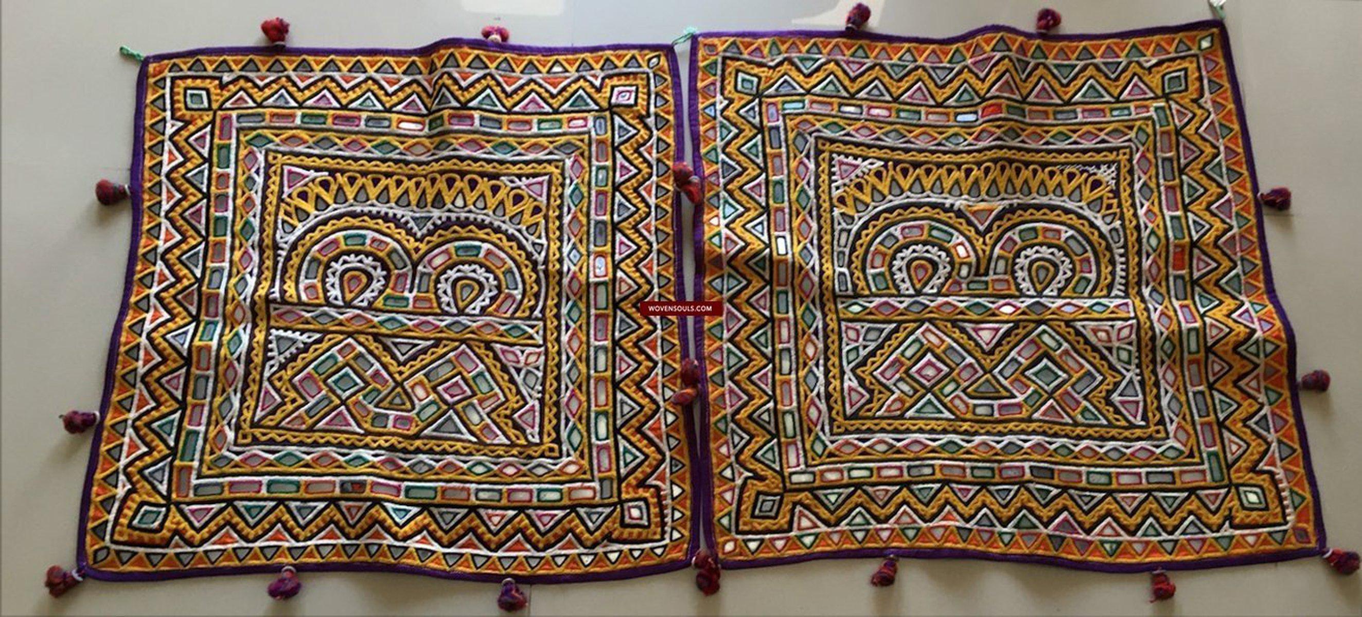 934 Vintage Pair - Rabari Embroidery Wall Decor Textile Art from Gujarat-WOVENSOULS-Antique-Vintage-Textiles-Art-Decor