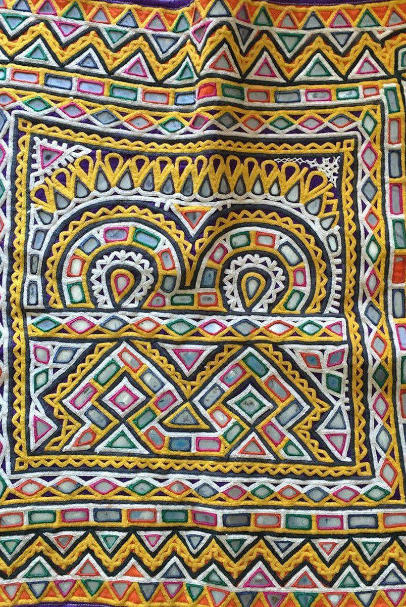 934 Vintage Pair - Rabari Embroidery Wall Decor Textile Art from Gujarat-WOVENSOULS-Antique-Vintage-Textiles-Art-Decor