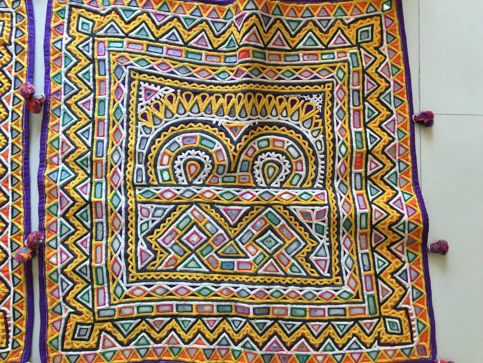 934 Vintage Pair - Rabari Embroidery Wall Decor Textile Art from Gujarat-WOVENSOULS-Antique-Vintage-Textiles-Art-Decor