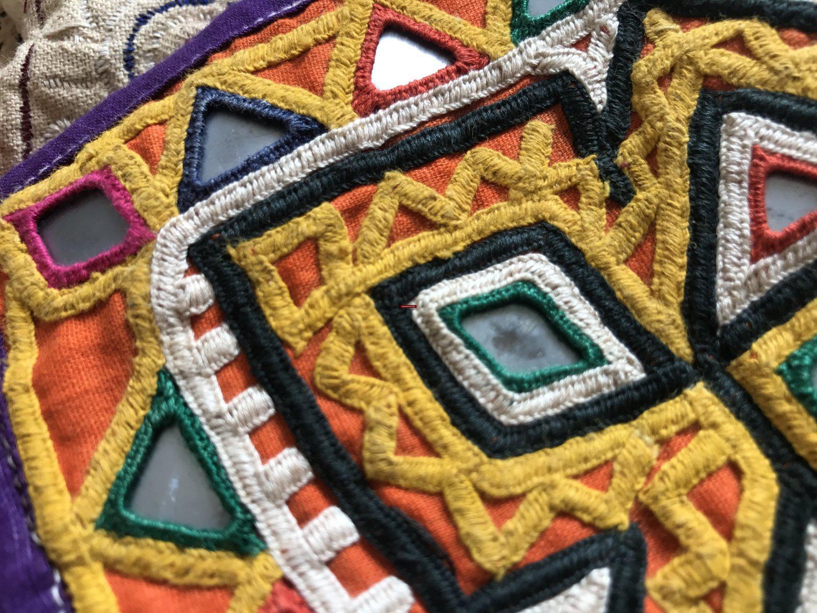 934 Vintage Pair - Rabari Embroidery Wall Decor Textile Art from Gujarat-WOVENSOULS-Antique-Vintage-Textiles-Art-Decor