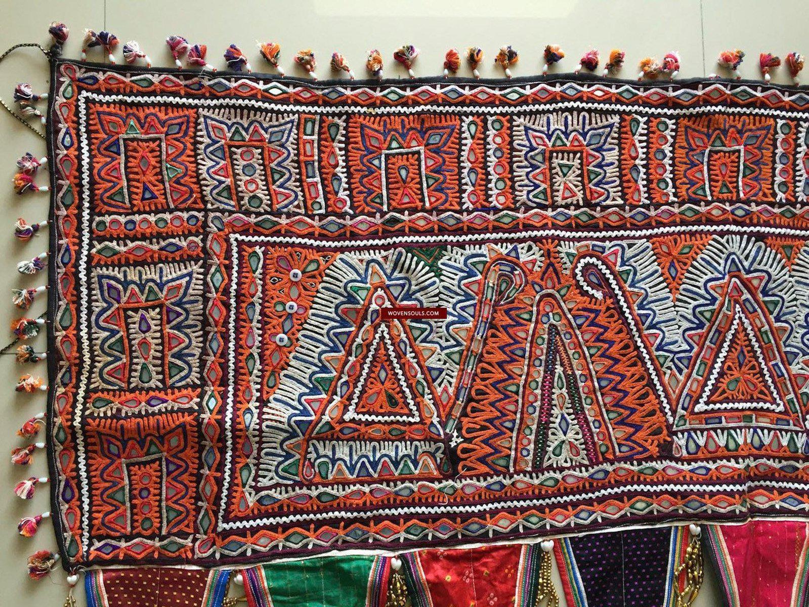 935 Long Kutch Toran - Vintage Rabari Embroidery Wall Decor Textile Art Gujarat-WOVENSOULS-Antique-Vintage-Textiles-Art-Decor