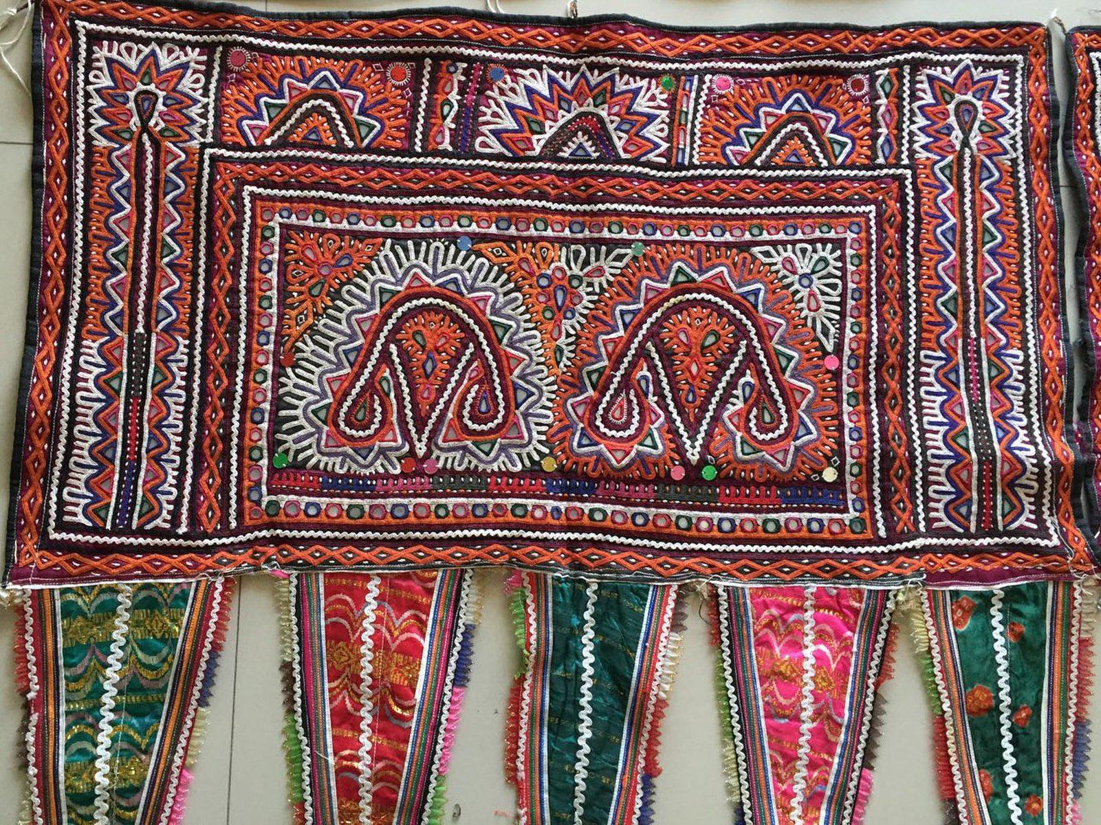 938 Vintage Rabari Embroidery Toran Decor - Textile Art from Gujarat-WOVENSOULS-Antique-Vintage-Textiles-Art-Decor