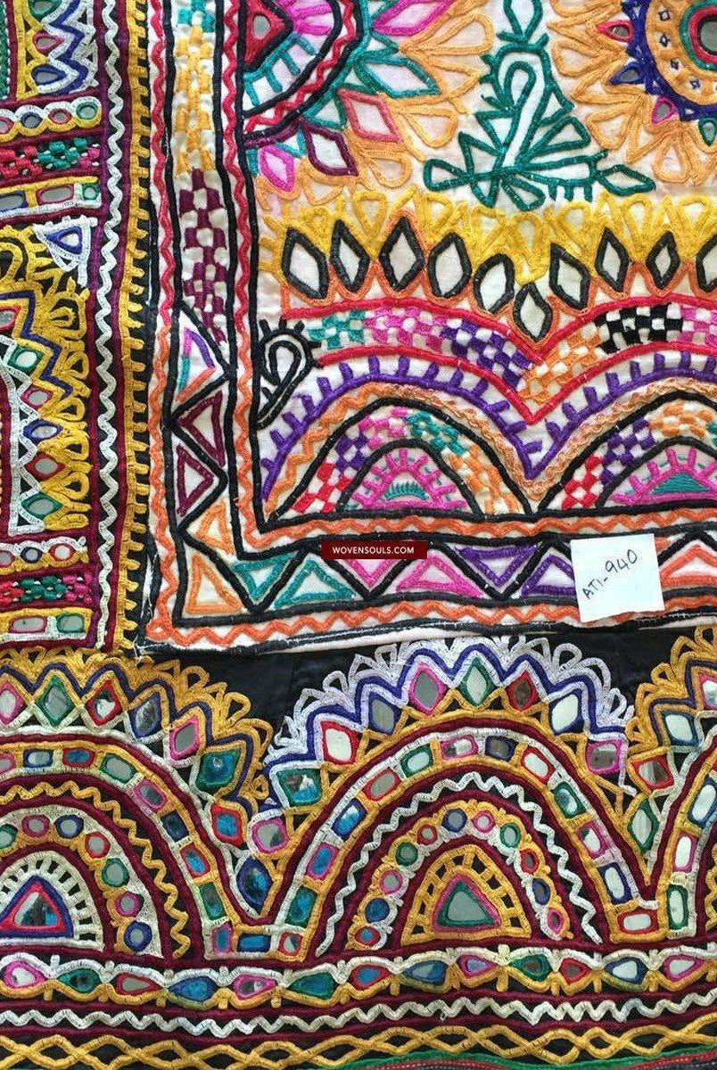 940 Vintage Embroidery Dhaniyo Panel from Kutch Gujarat-WOVENSOULS-Antique-Vintage-Textiles-Art-Decor
