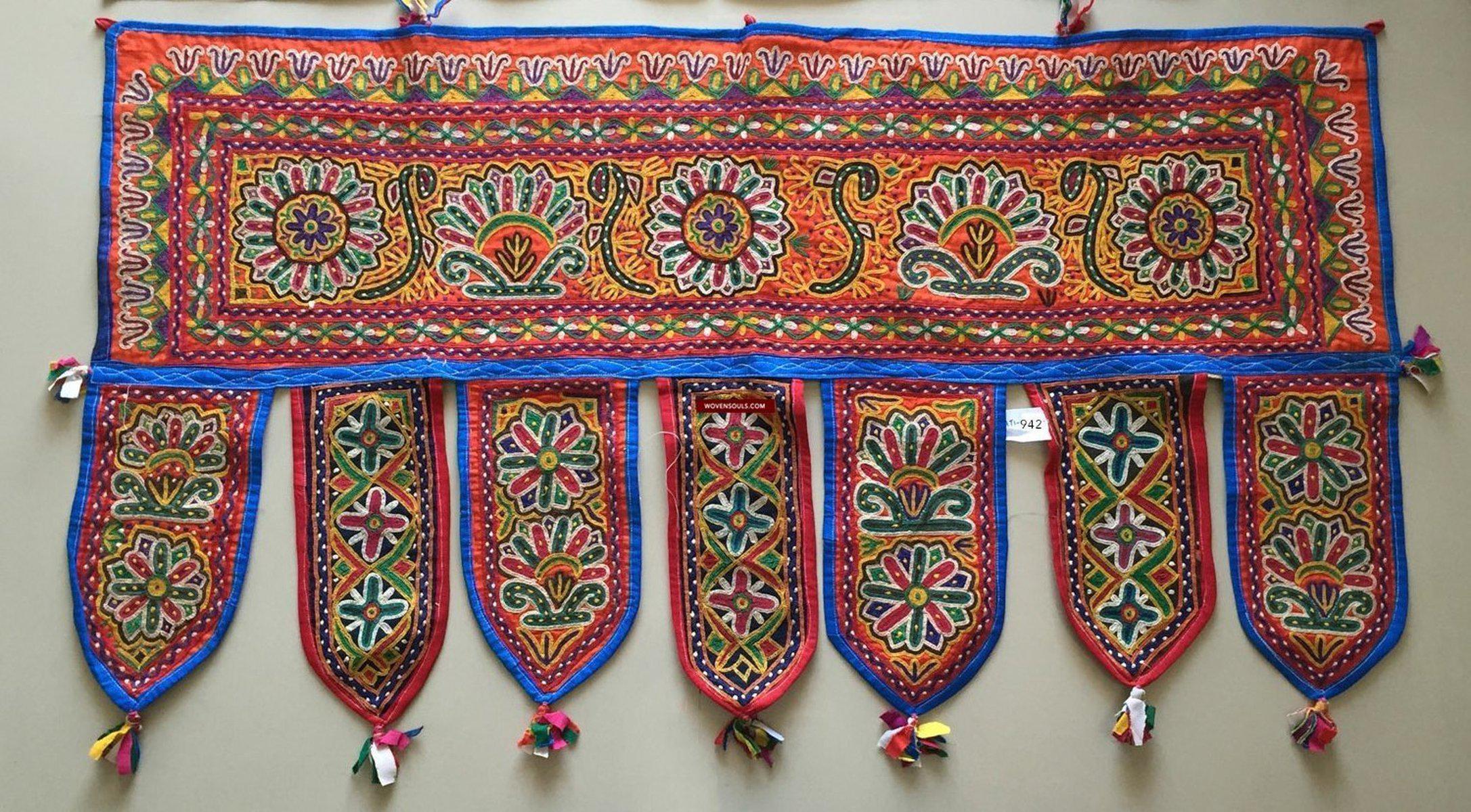 942 Vintage Embroidery - Door Decor Panel from Gujarat - Mochi Bharat Kaam-WOVENSOULS-Antique-Vintage-Textiles-Art-Decor