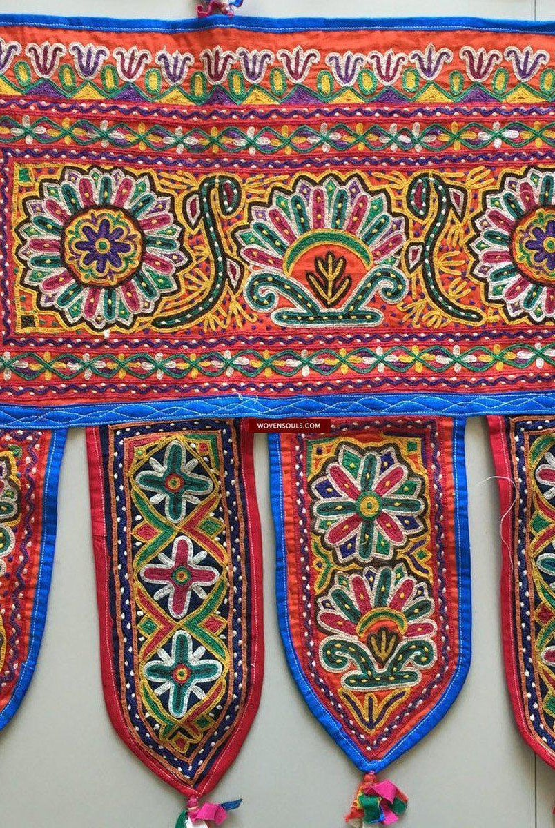 942 Vintage Embroidery - Door Decor Panel from Gujarat - Mochi Bharat Kaam-WOVENSOULS-Antique-Vintage-Textiles-Art-Decor
