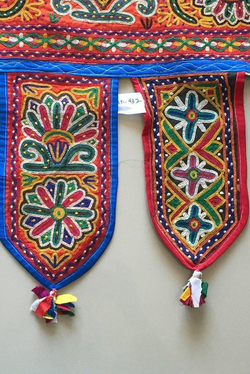 942 Vintage Embroidery - Door Decor Panel from Gujarat - Mochi Bharat Kaam-WOVENSOULS-Antique-Vintage-Textiles-Art-Decor