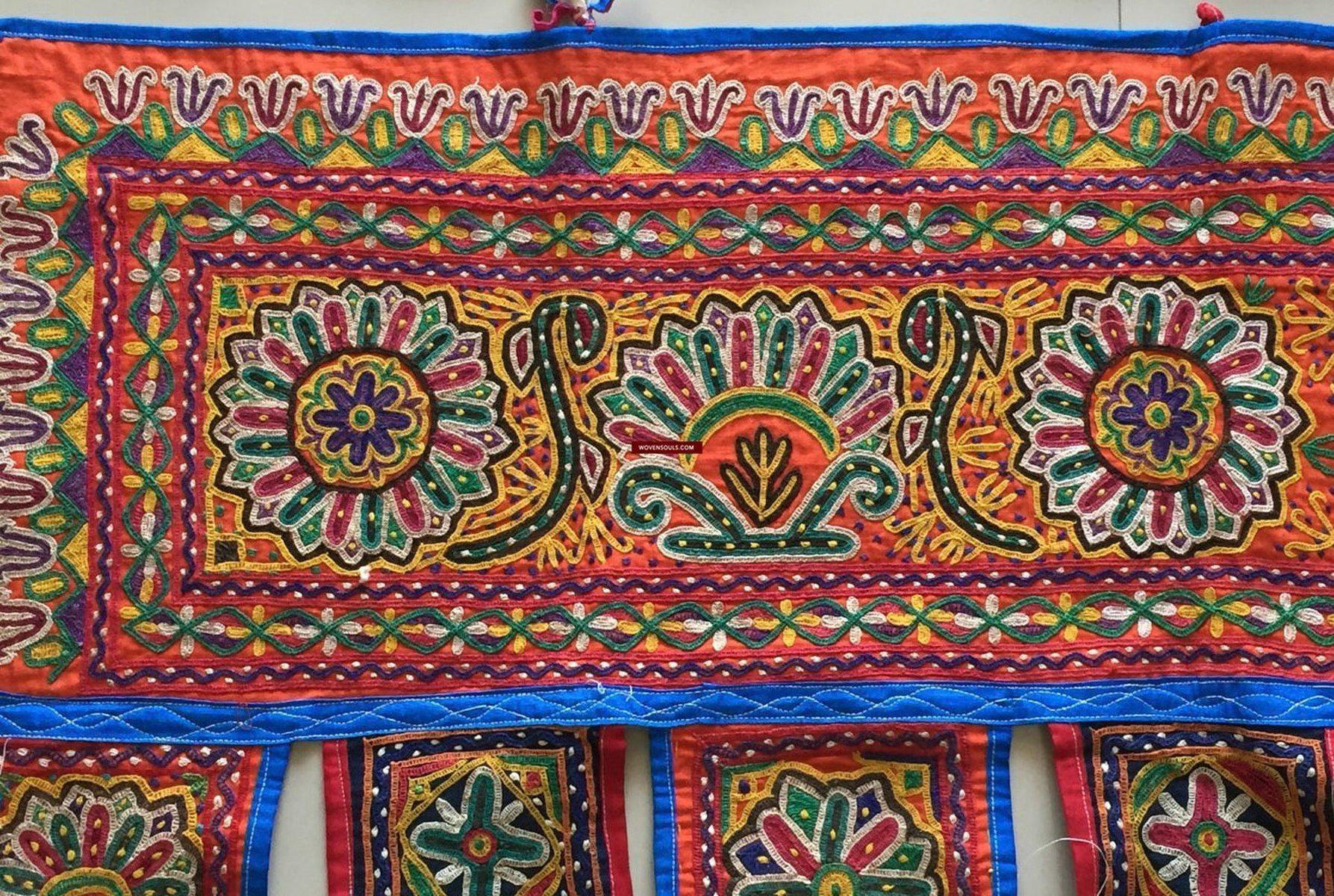 942 Vintage Embroidery - Door Decor Panel from Gujarat - Mochi Bharat Kaam-WOVENSOULS-Antique-Vintage-Textiles-Art-Decor