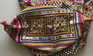 963 Dowry Bag with Checkerboard field and Mirror Embroidery-WOVENSOULS-Antique-Vintage-Textiles-Art-Decor