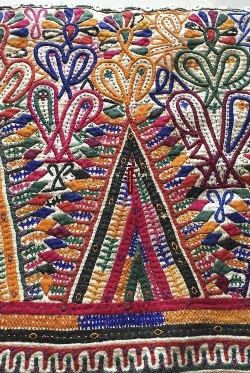 956 Dowry Bag Front Back Embroidered Panel Pair - Vintage Rabari Embroidery from Gujarat-WOVENSOULS-Antique-Vintage-Textiles-Art-Decor