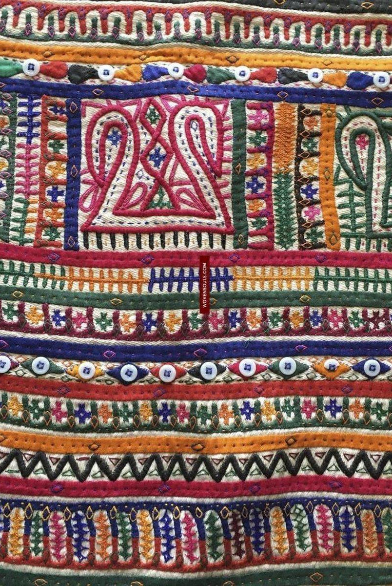 956 Dowry Bag Front Back Embroidered Panel Pair - Vintage Rabari Embroidery from Gujarat-WOVENSOULS-Antique-Vintage-Textiles-Art-Decor