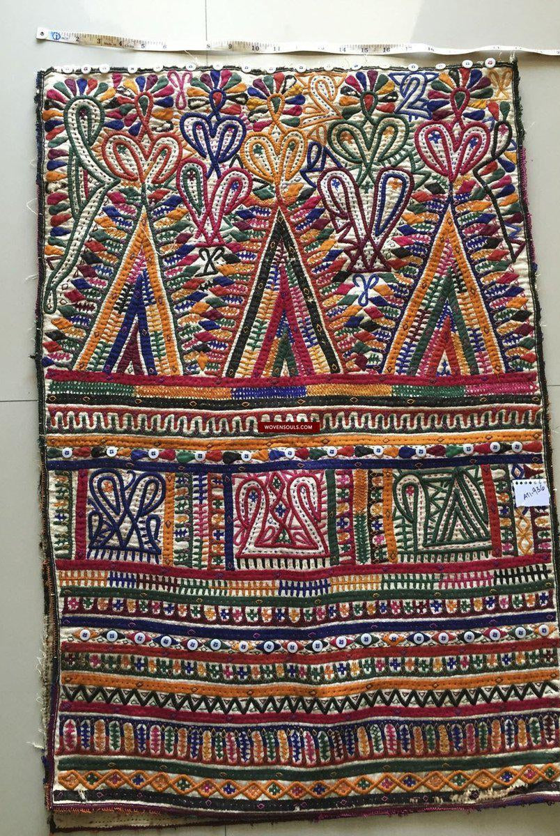 956 Dowry Bag Front Back Embroidered Panel Pair - Vintage Rabari Embroidery from Gujarat-WOVENSOULS-Antique-Vintage-Textiles-Art-Decor