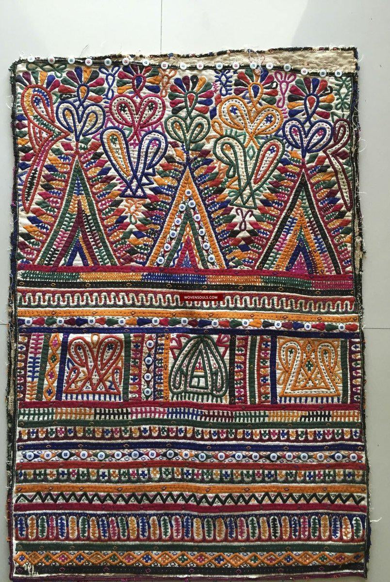 956 Dowry Bag Front Back Embroidered Panel Pair - Vintage Rabari Embroidery from Gujarat-WOVENSOULS-Antique-Vintage-Textiles-Art-Decor