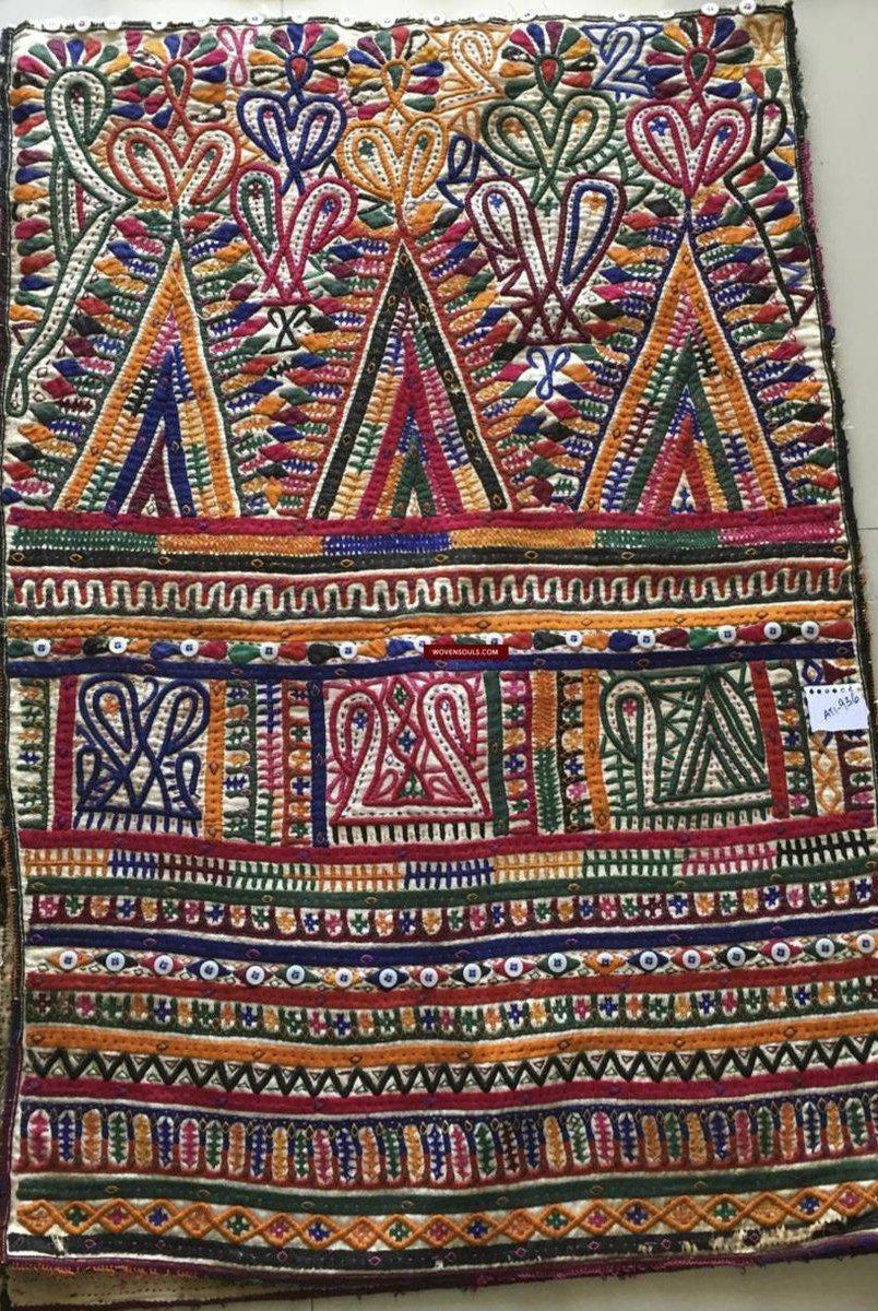 956 Dowry Bag Front Back Embroidered Panel Pair - Vintage Rabari Embroidery from Gujarat-WOVENSOULS-Antique-Vintage-Textiles-Art-Decor