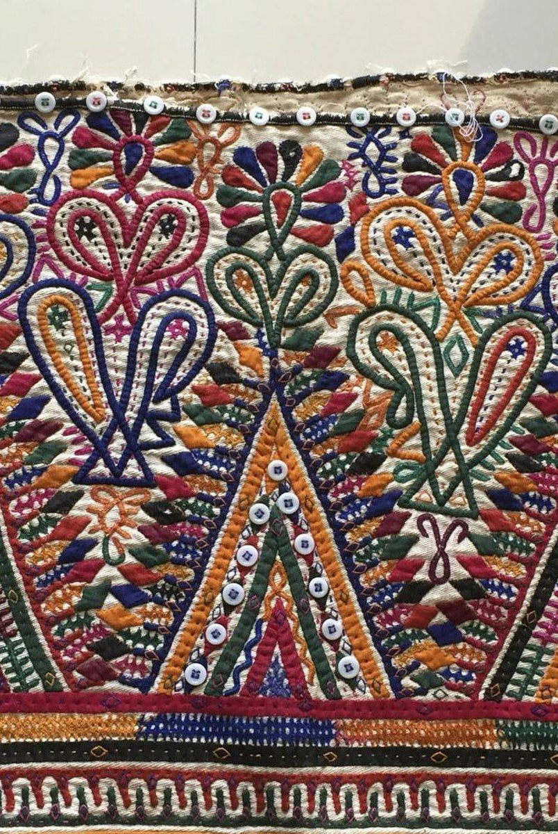 956 Dowry Bag Front Back Embroidered Panel Pair - Vintage Rabari Embroidery from Gujarat-WOVENSOULS-Antique-Vintage-Textiles-Art-Decor