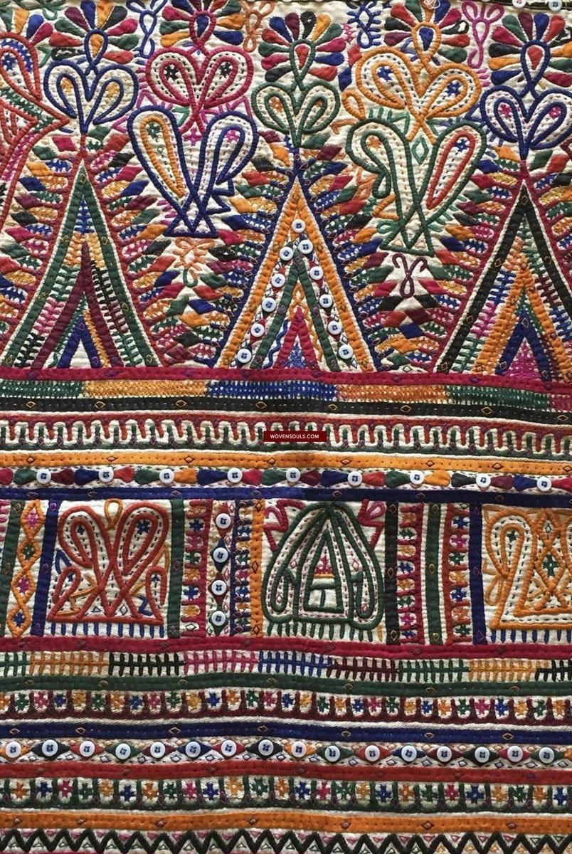 956 Dowry Bag Front Back Embroidered Panel Pair - Vintage Rabari Embroidery from Gujarat-WOVENSOULS-Antique-Vintage-Textiles-Art-Decor