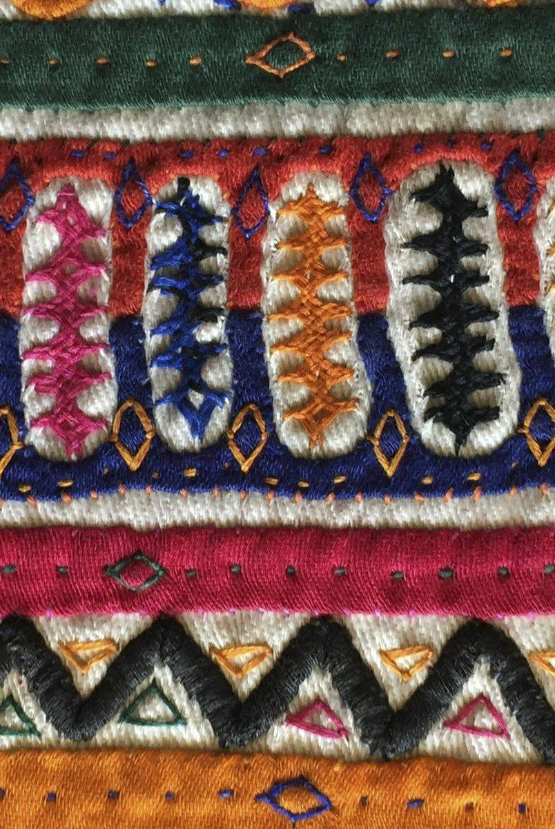 956 Dowry Bag Front Back Embroidered Panel Pair - Vintage Rabari Embroidery from Gujarat-WOVENSOULS-Antique-Vintage-Textiles-Art-Decor