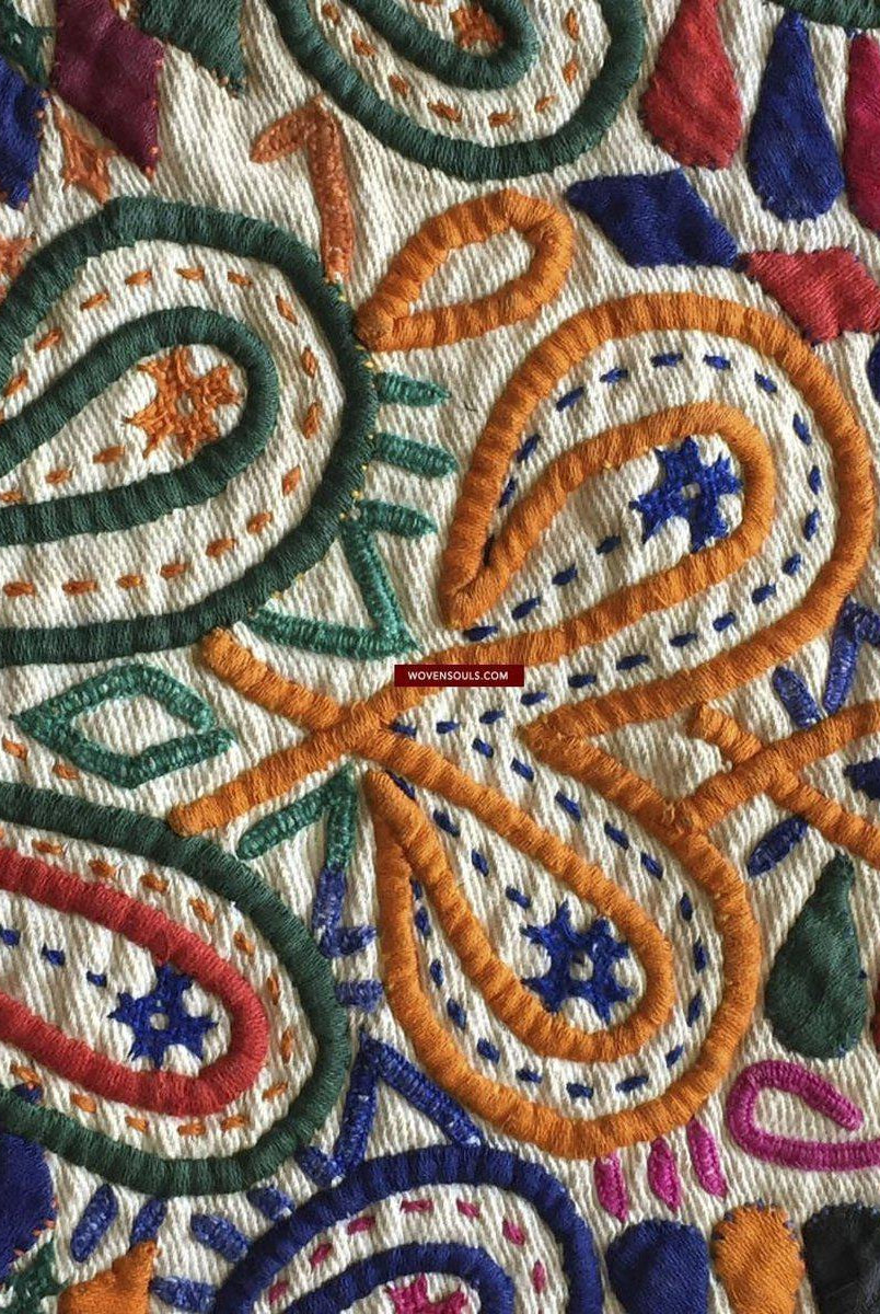 956 Dowry Bag Front Back Embroidered Panel Pair - Vintage Rabari Embroidery from Gujarat-WOVENSOULS-Antique-Vintage-Textiles-Art-Decor
