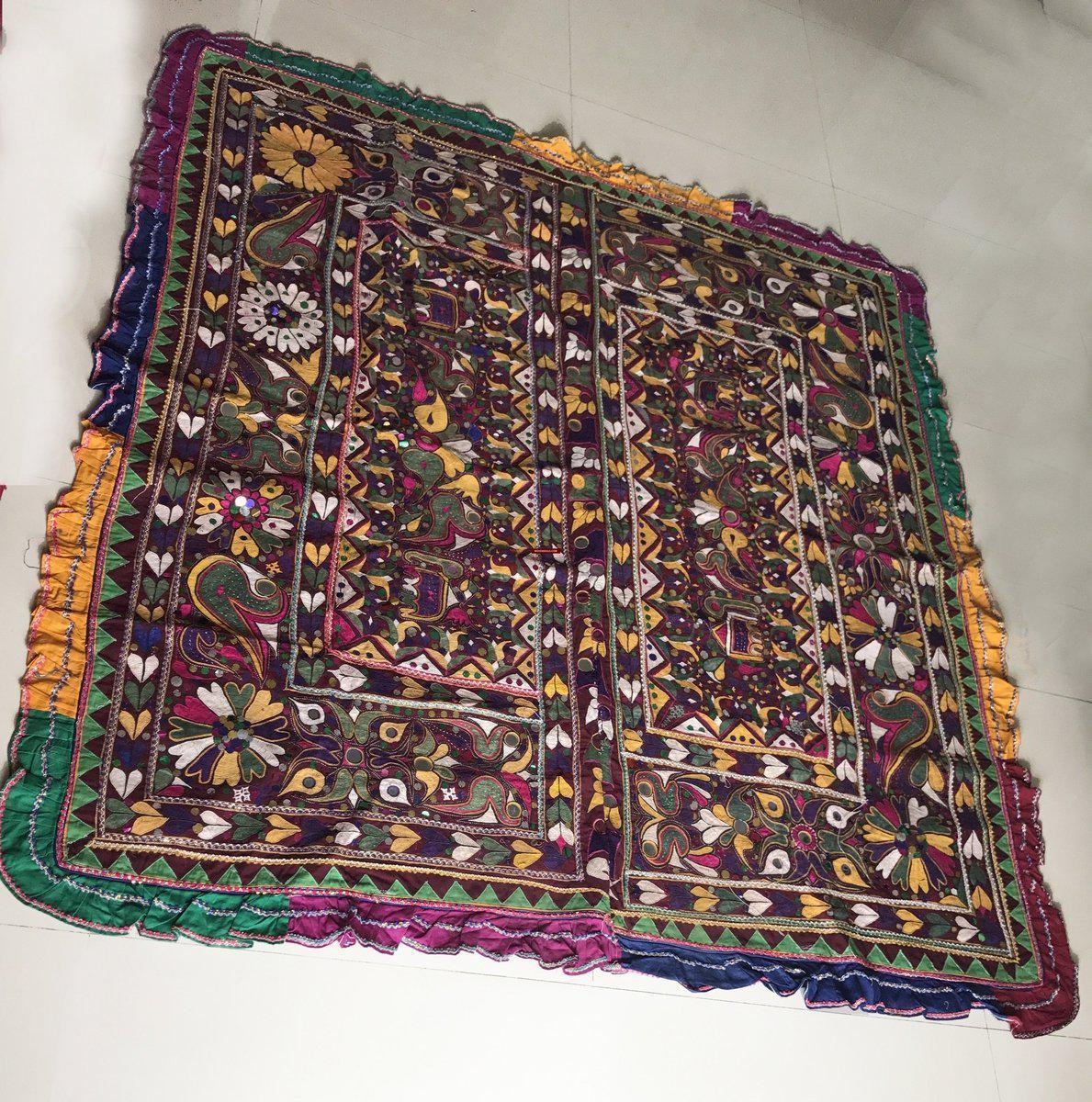 958 Amazing Gujarat Ceremonial Animal Cover with Embroidery - Gujarat-WOVENSOULS-Antique-Vintage-Textiles-Art-Decor