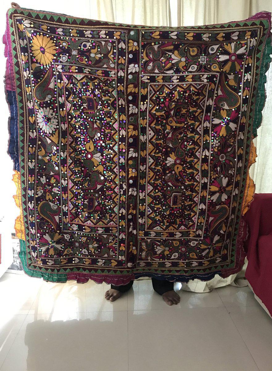958 Amazing Gujarat Ceremonial Animal Cover with Embroidery - Gujarat-WOVENSOULS-Antique-Vintage-Textiles-Art-Decor