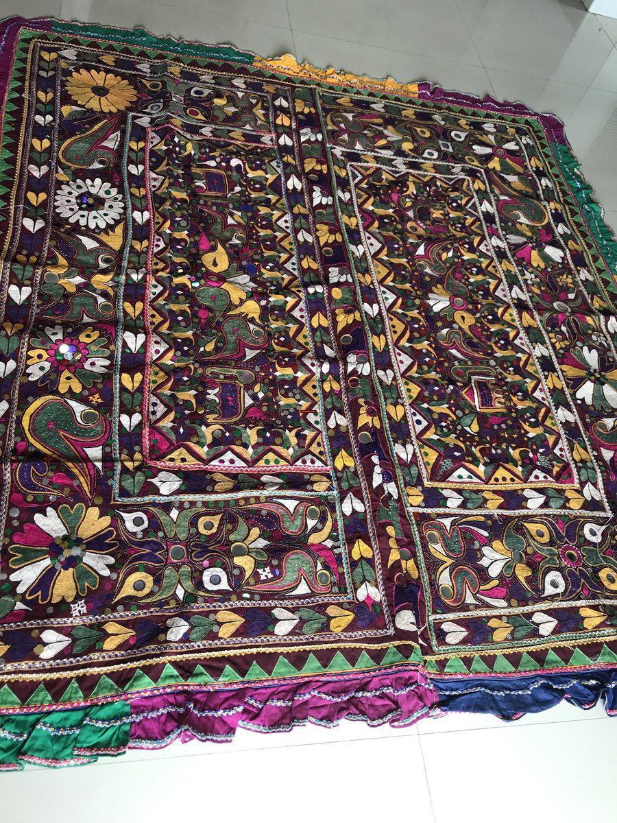 958 Amazing Gujarat Ceremonial Animal Cover with Embroidery - Gujarat-WOVENSOULS-Antique-Vintage-Textiles-Art-Decor