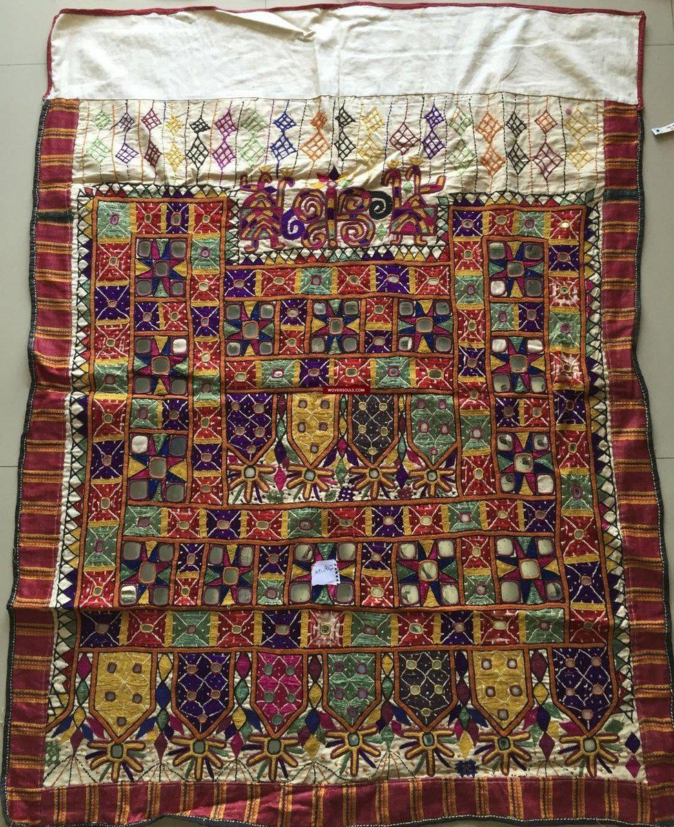 962 Vintage Dhaniyo with Embroidered Butterfly & Maidens, Kutch Gujarat Textile Art-WOVENSOULS-Antique-Vintage-Textiles-Art-Decor