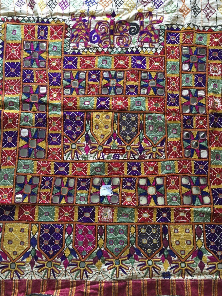 962 Vintage Dhaniyo with Embroidered Butterfly & Maidens, Kutch Gujarat Textile Art-WOVENSOULS-Antique-Vintage-Textiles-Art-Decor