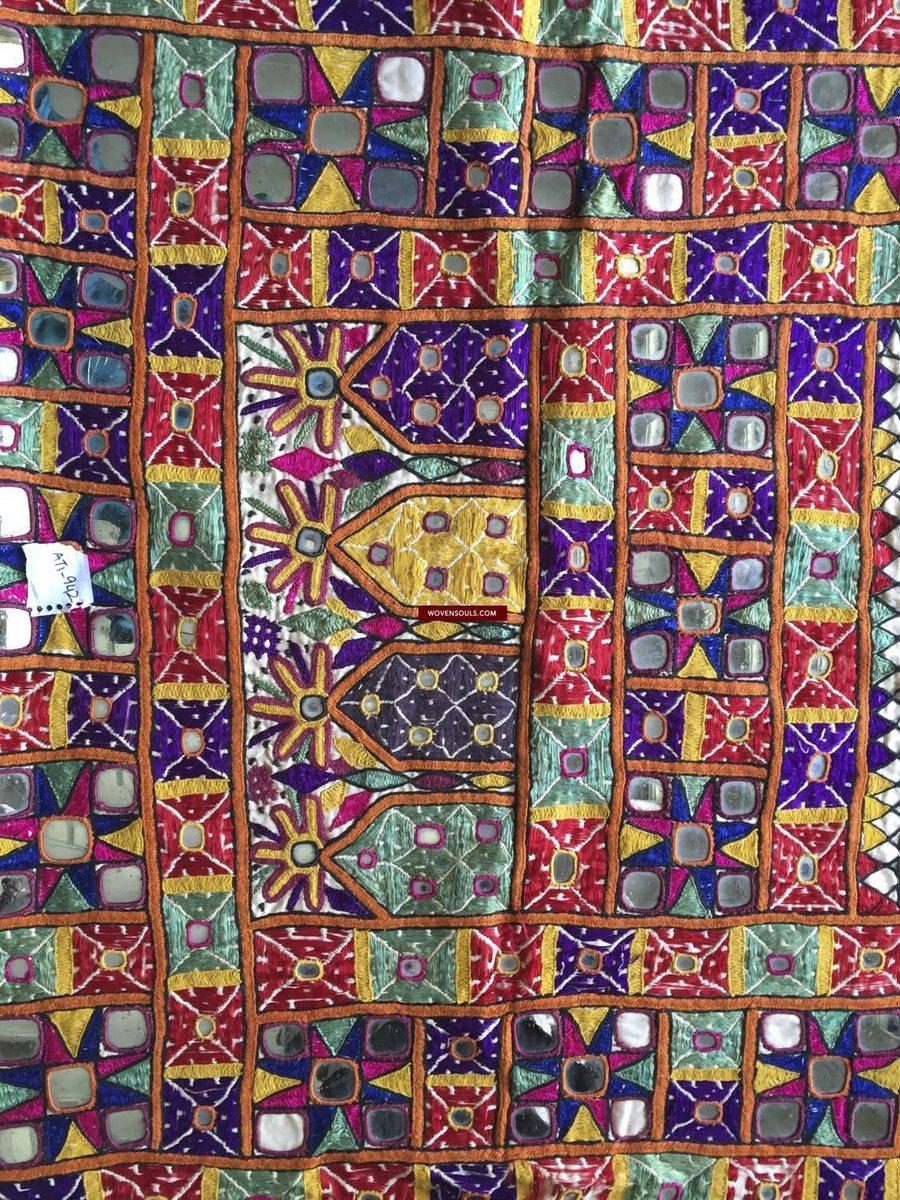 962 Vintage Dhaniyo with Embroidered Butterfly & Maidens, Kutch Gujarat Textile Art-WOVENSOULS-Antique-Vintage-Textiles-Art-Decor