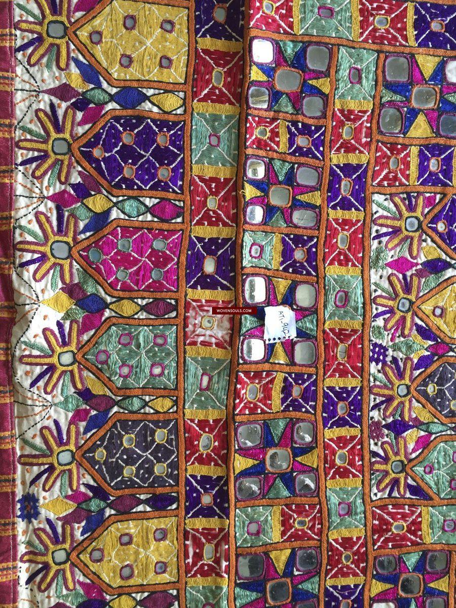 962 Vintage Dhaniyo with Embroidered Butterfly & Maidens, Kutch Gujarat Textile Art-WOVENSOULS-Antique-Vintage-Textiles-Art-Decor