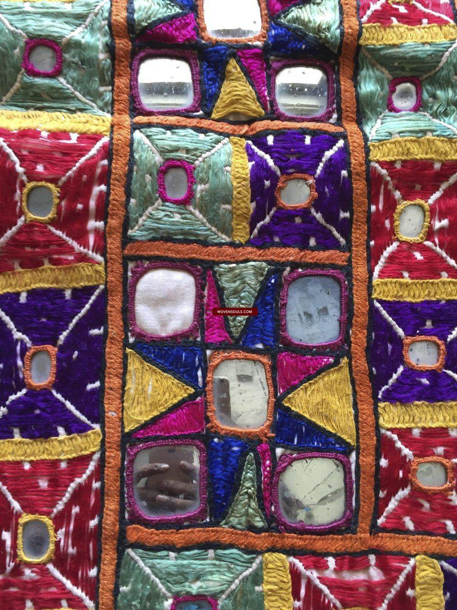 962 Vintage Dhaniyo with Embroidered Butterfly & Maidens, Kutch Gujarat Textile Art-WOVENSOULS-Antique-Vintage-Textiles-Art-Decor