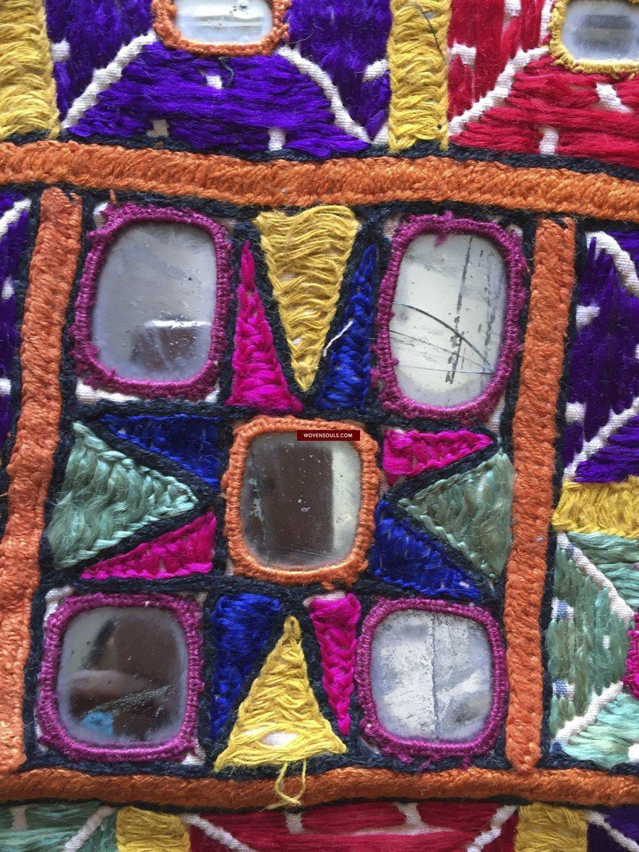 962 Vintage Dhaniyo with Embroidered Butterfly & Maidens, Kutch Gujarat Textile Art-WOVENSOULS-Antique-Vintage-Textiles-Art-Decor