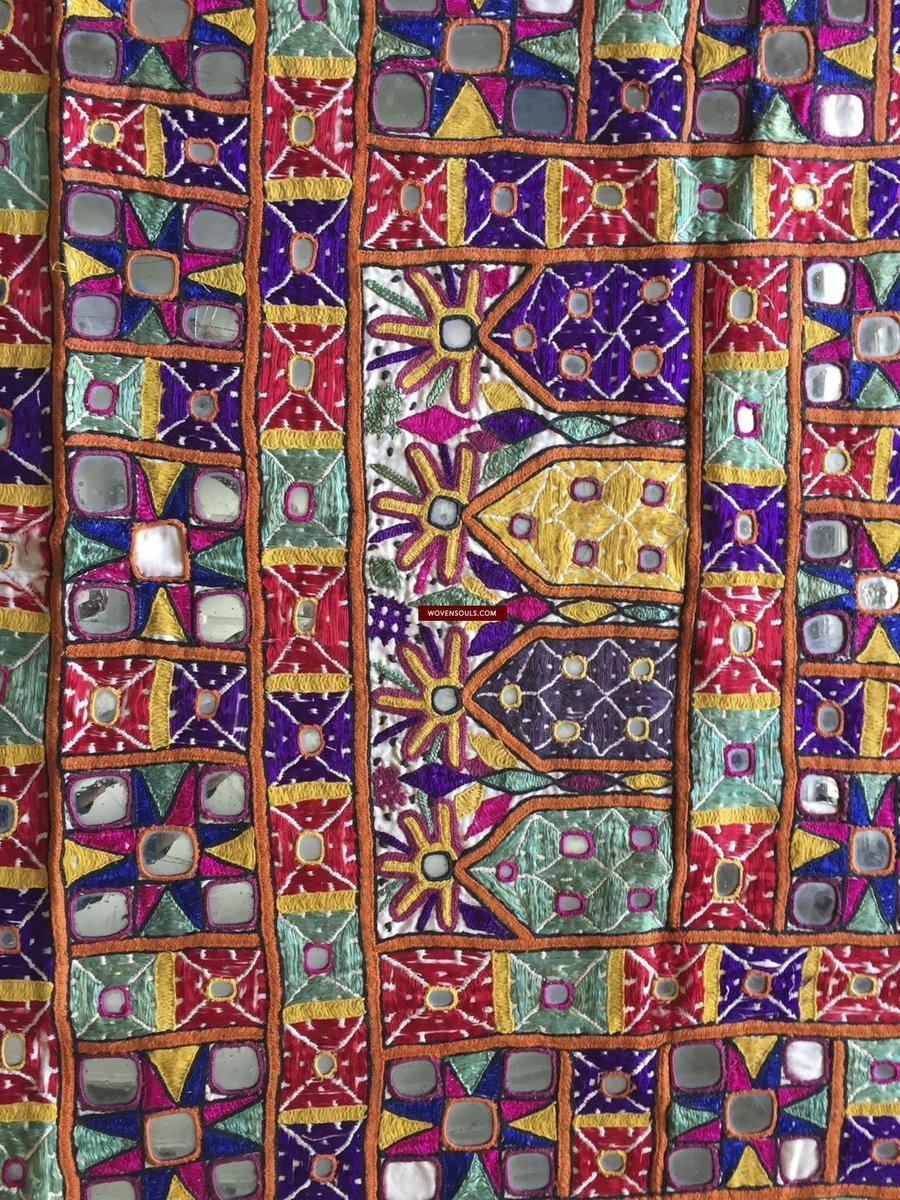 962 Vintage Dhaniyo with Embroidered Butterfly & Maidens, Kutch Gujarat Textile Art-WOVENSOULS-Antique-Vintage-Textiles-Art-Decor
