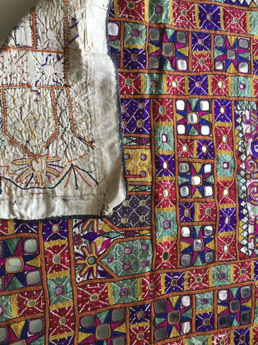 962 Vintage Dhaniyo with Embroidered Butterfly & Maidens, Kutch Gujarat Textile Art-WOVENSOULS-Antique-Vintage-Textiles-Art-Decor