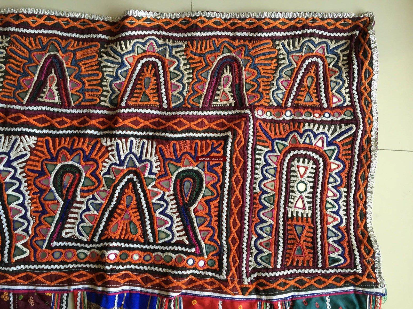 980 Long Vintage Rabari Embroidery Wall Decor Textile from Gujarat-WOVENSOULS-Antique-Vintage-Textiles-Art-Decor